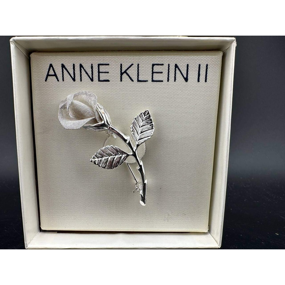 Anne Klein II Vintage Silver Tone Mesh Rose Flower Brooch Pin with Box 058 (72)